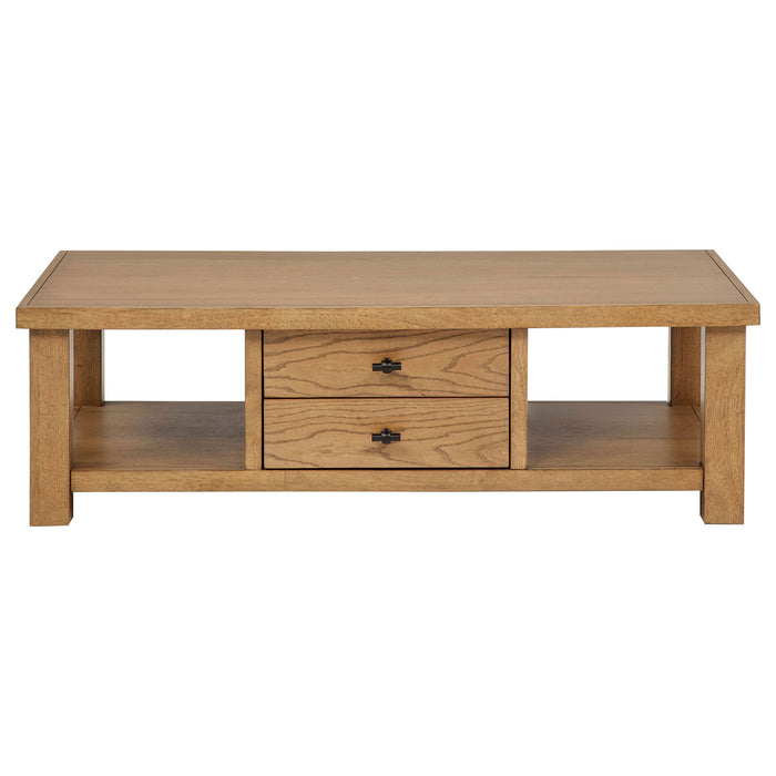 Beasley 2-Drawer Wood Coffee Table Golden Oak