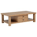 Beasley 4-drawer wood coffee table by CoasterEveryday in golden oak finish