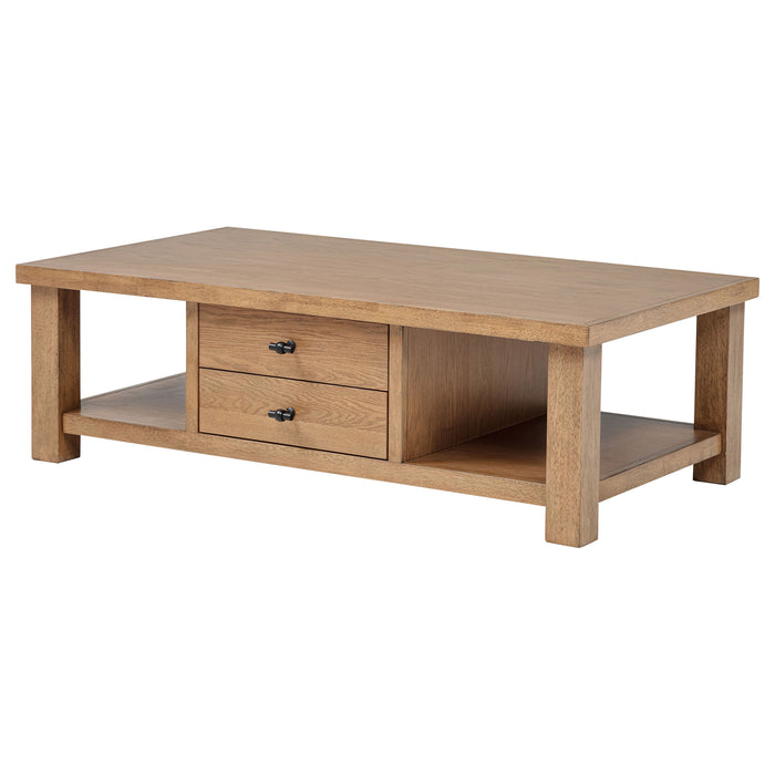 Beasley 2-Drawer Wood Coffee Table Golden Oak