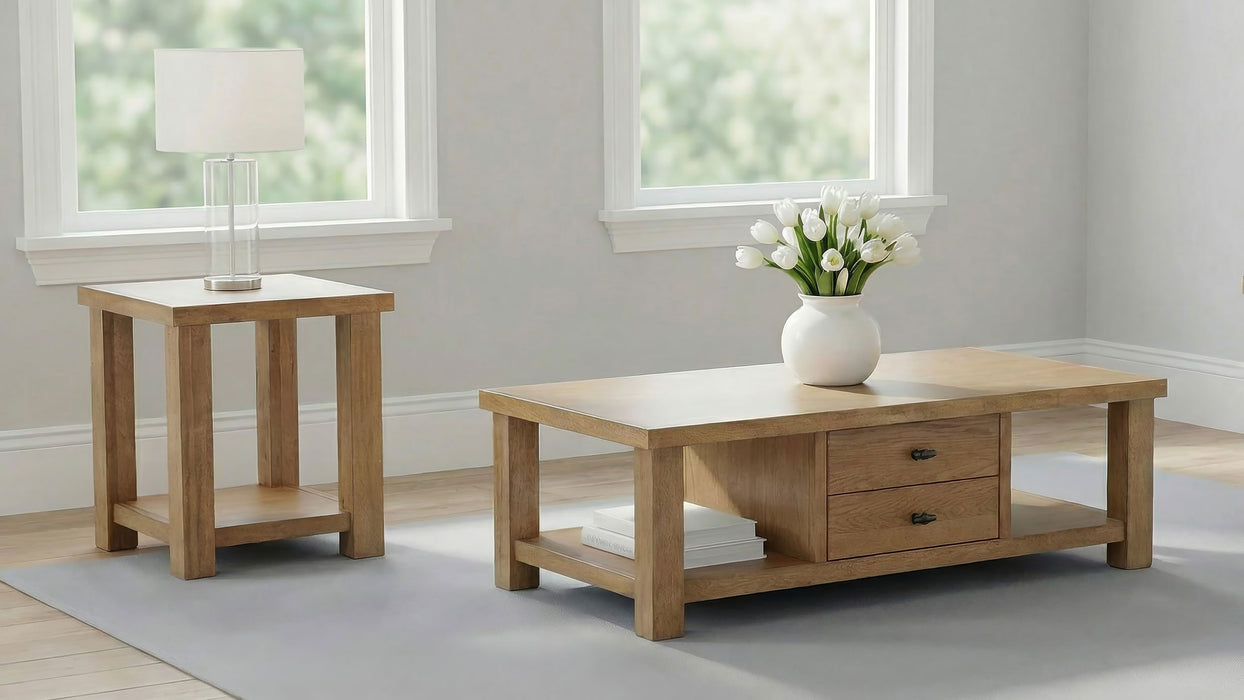 Beasley 2-Drawer Wood Coffee Table Golden Oak