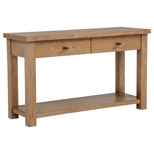 Beasley 2-drawer wood console table by CoasterEveryday in golden oak finish