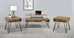 CoasterEveryday Fanning 3-piece lift top coffee and end table set in golden oak wood with sleek modern design