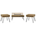 CoasterEveryday 3-piece lift top coffee and end table set in golden oak finish, featuring functional, stylish furniture with storage compartments.