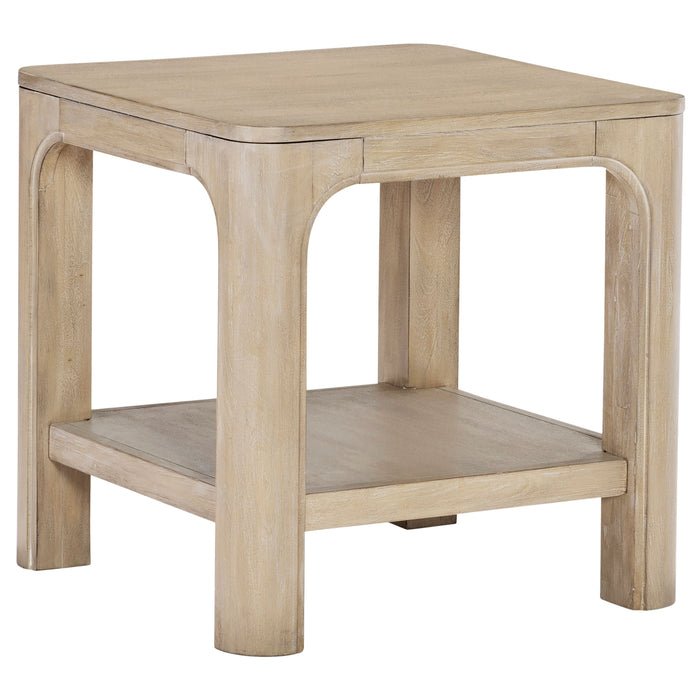 CoasterEveryday Solano square weathered mango wood side end table with lower shelf