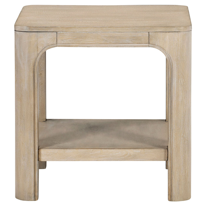 CoasterEveryday Solano square wood side end table with lower shelf in weathered mango finish