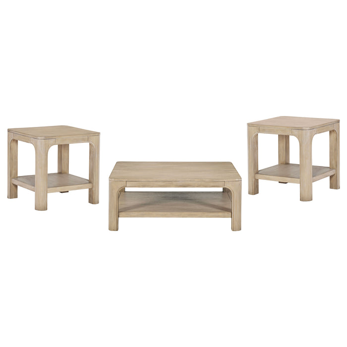 CoasterEveryday Solano 3-piece square coffee table set in weathered mango wood finish