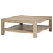 CoasterEveryday Solano square wood cocktail coffee table in weathered mango finish