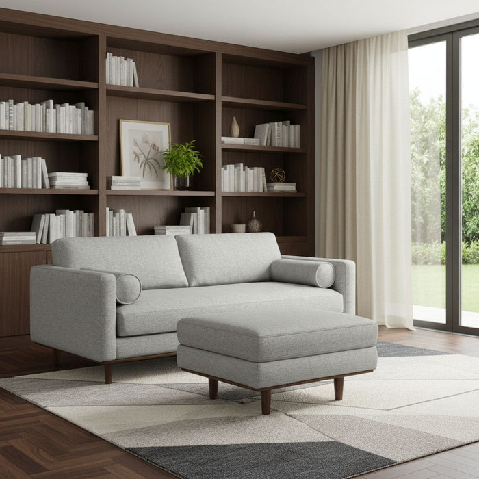 89" 2 Piece Living Room Set Fabric Sofa With Ottoman With Brown Legs - Gray