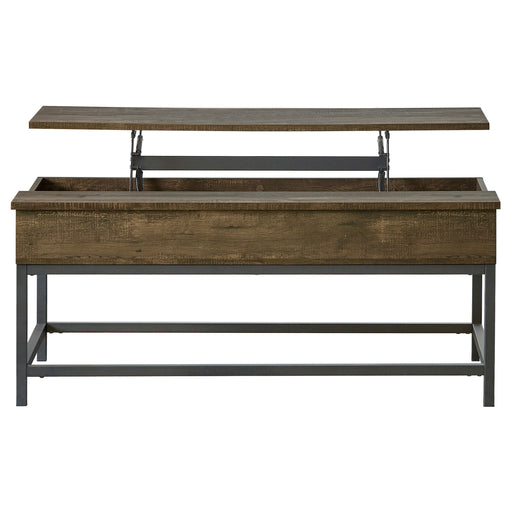 CoasterEssence Byers brown oak engineered wood lift-top coffee table with raised tabletop and storage space