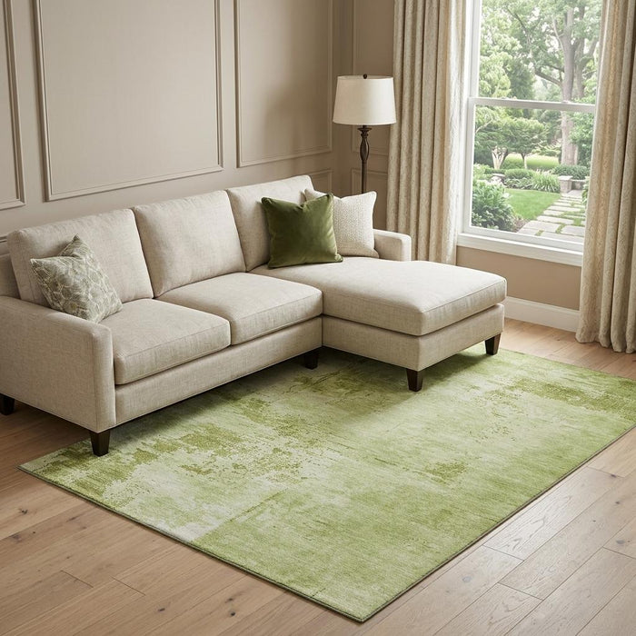 10' X 14' Abstract Washable Area Rug With UV Protection (683201) - Lime Green / Olive Green