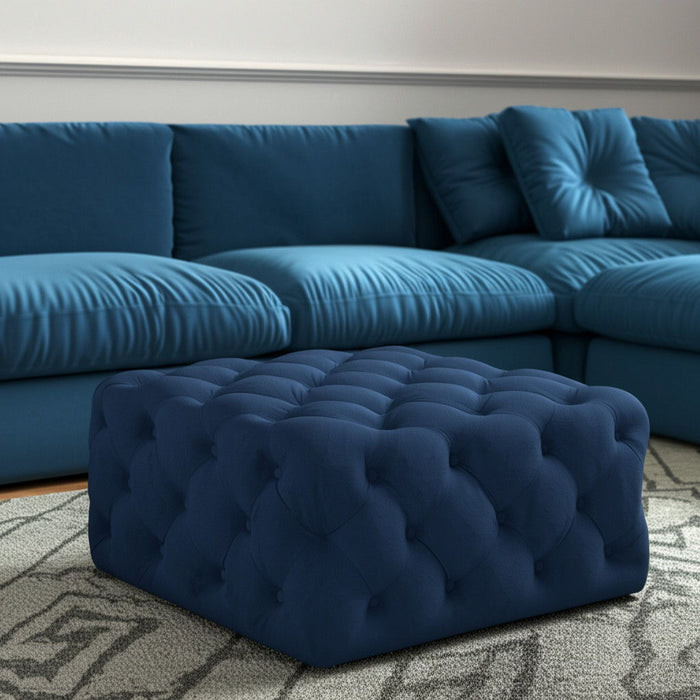 33" Velvet Rolling Tufted Cocktail Ottoman - Navy Blue