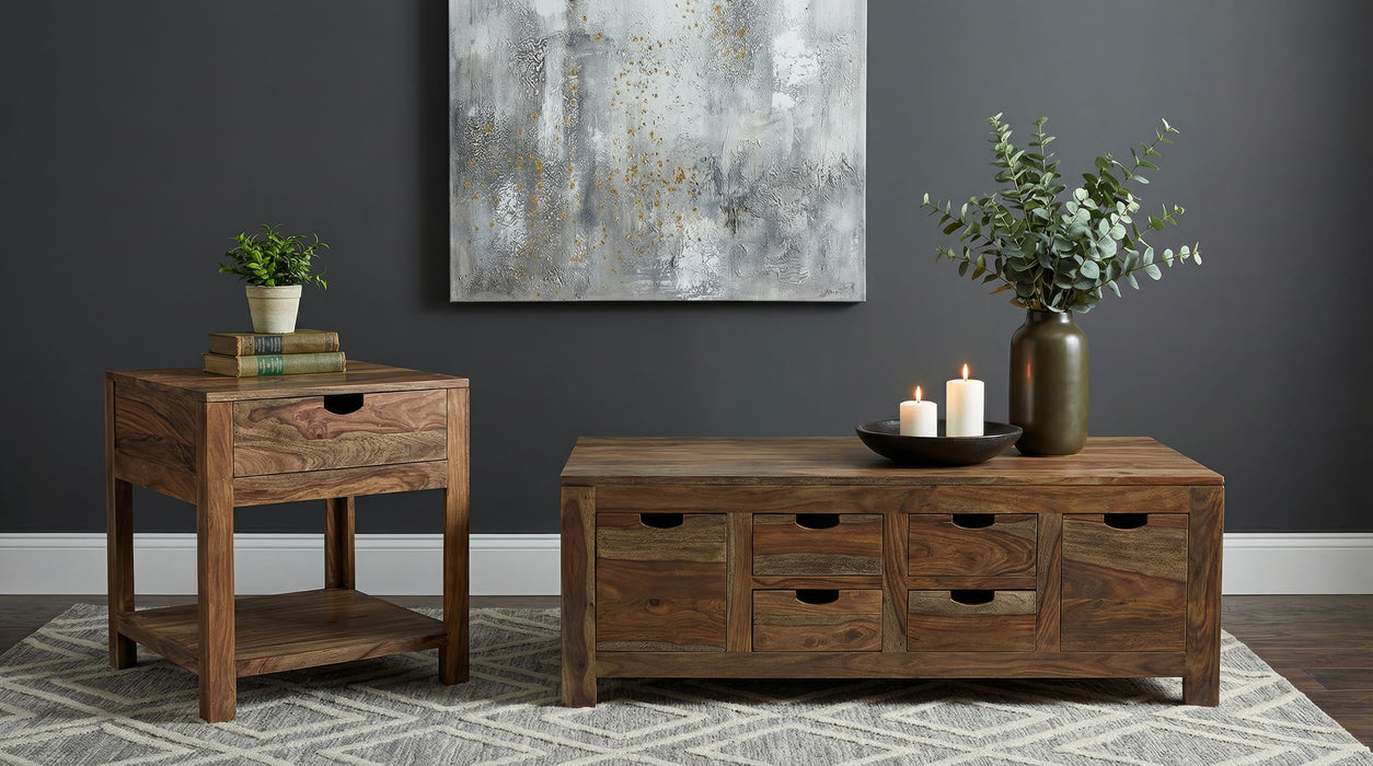 Esther 1-drawer Solid Wood Side End Table Natural Sheesham