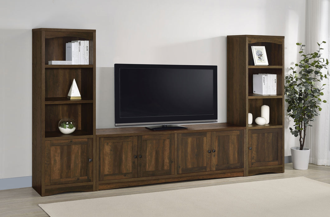 CoasterEveryday Laughlin 4-shelf engineered wood media tower in dark pine finish