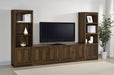 CoasterEveryday Laughlin 4-shelf engineered wood media tower in dark pine finish