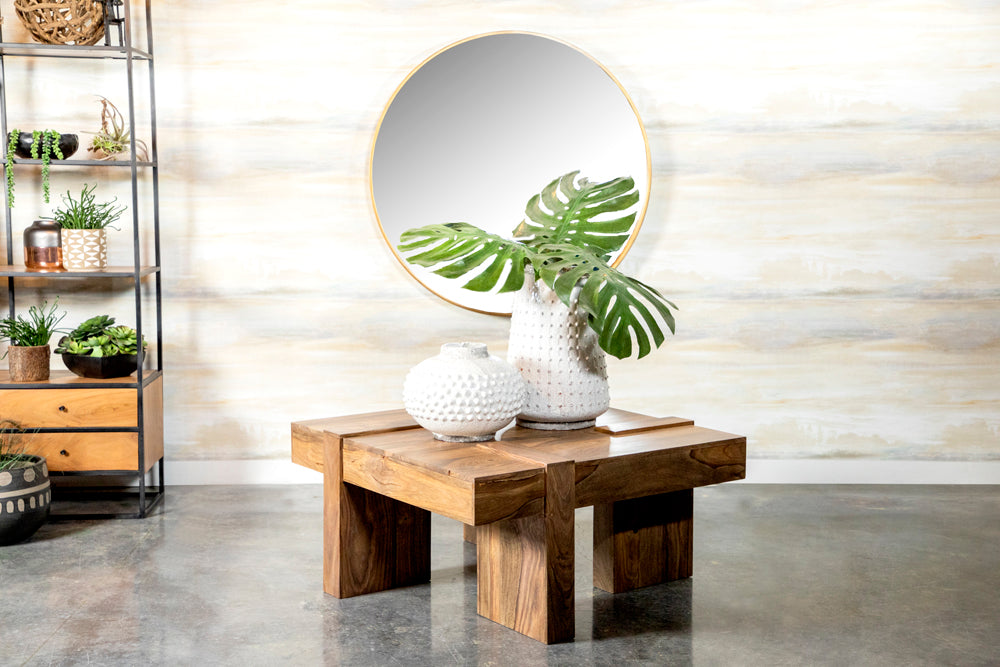 CoasterEssence Samira square solid wood coffee table in natural Sheesham wood