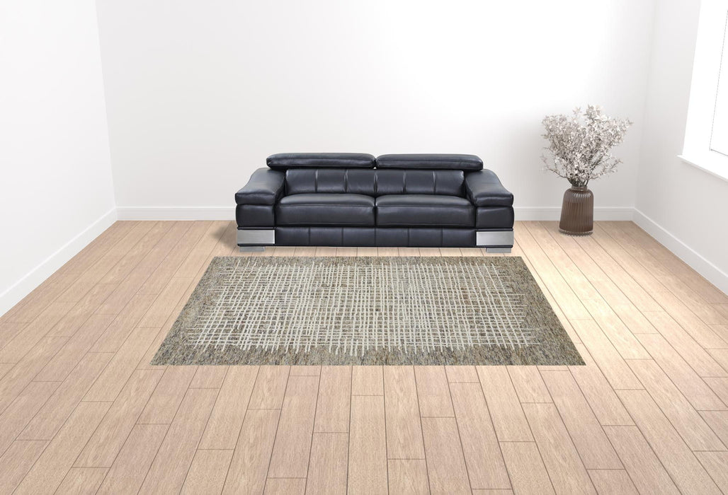 9' x 12' Wool Plaid Tufted Handmade Stain Resistant Area Rug - Tan And Ivory