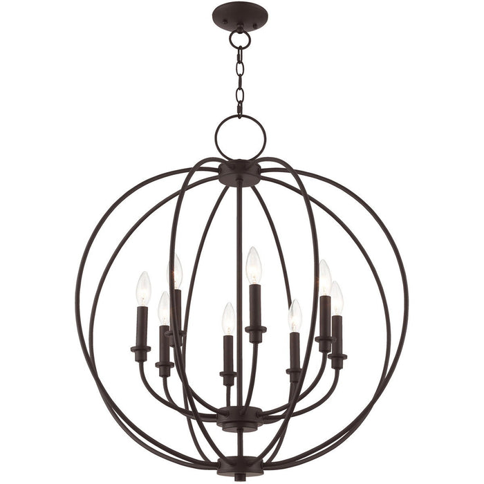 Eight Light Metal Dimmable Chandelier With Shades - Bronze