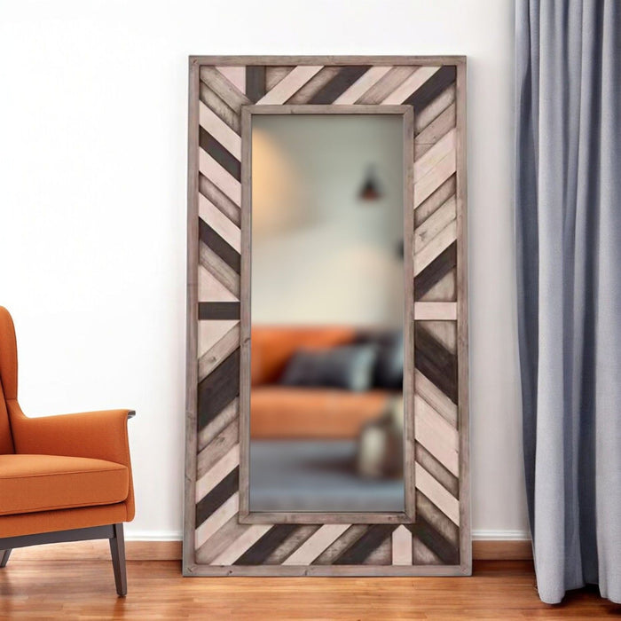 71" Wood Framed Leaning Accent Mirror - Gray / Ivory