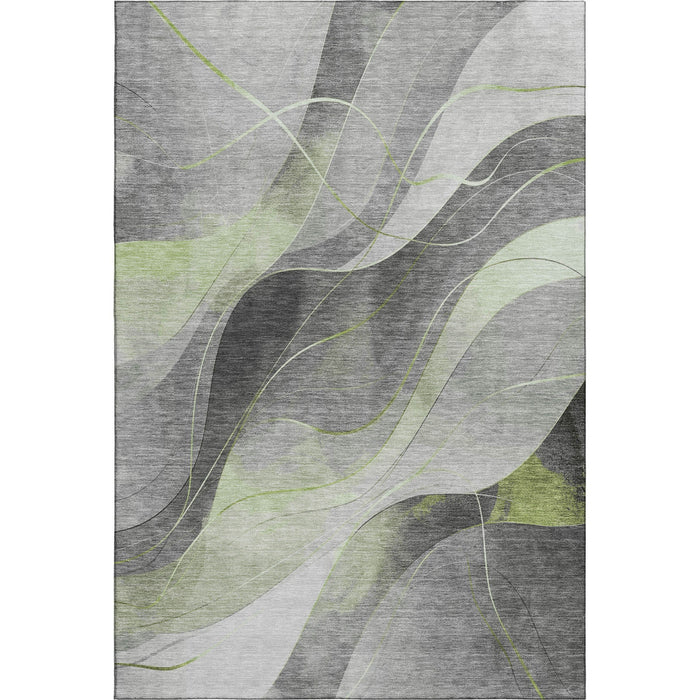 10' X 14' Abstract Washable Area Rug With UV Protection (696590) - Artichoke Green / Gray / Silver
