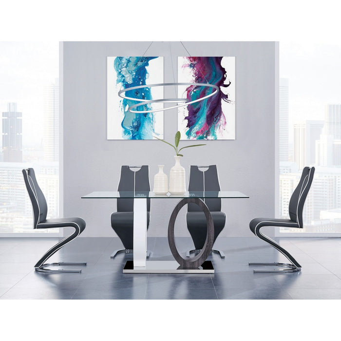 63" Glass And Metal Double Pedestal Base Dining Table - Gray / White
