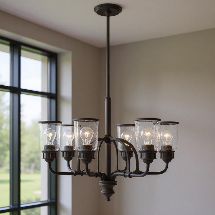 27'' Six Light Dimmable Chandelier With Shades - Bronze