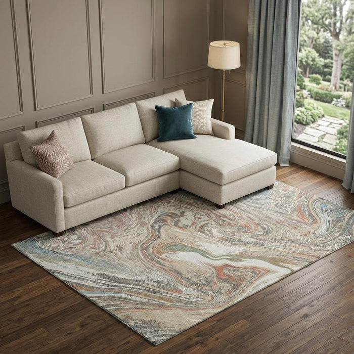 10' X 14' Abstract Washable Area Rug With UV Protection (683099) - Beige / Copper / Green