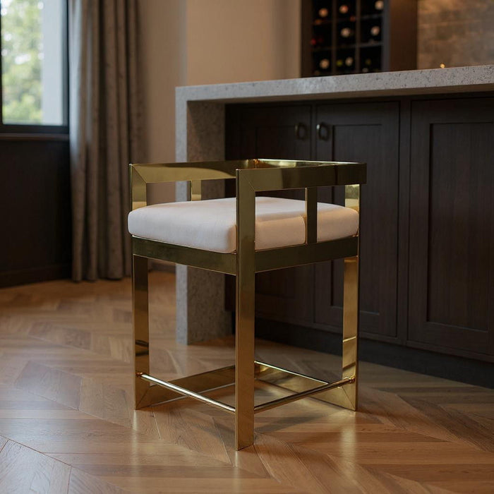 Velvet Metal Low Back Bar Height Bar Chair - Gray / Gold