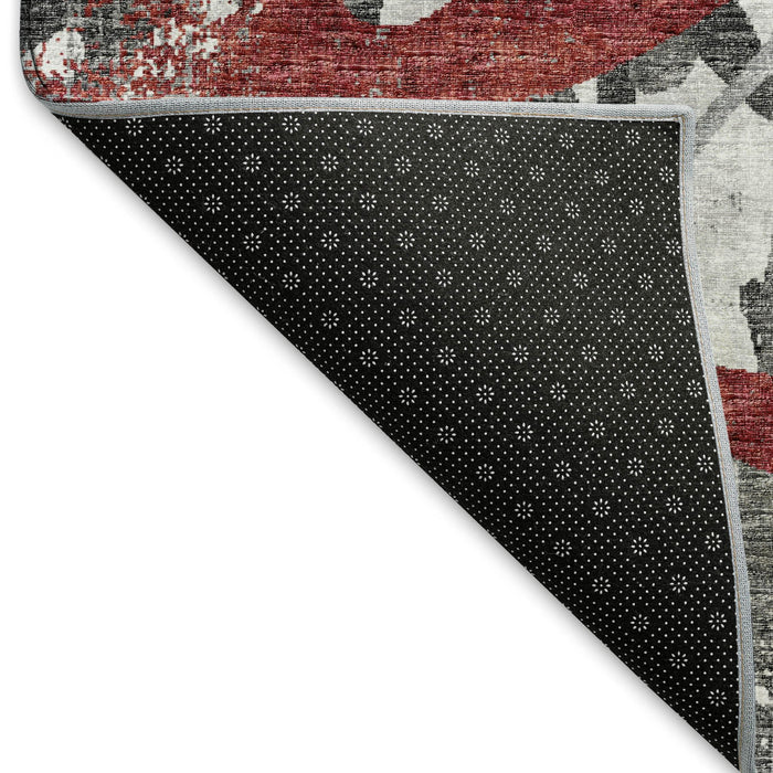9' X 12' Abstract Washable Area Rug With UV Protection - Red