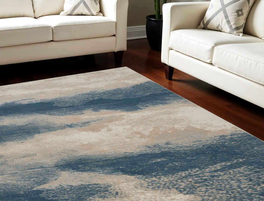 13' X 9' Modern Abstract Non Skid Area Rug - Ivory And Teal