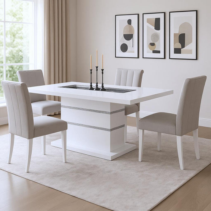 79" Faux Crystals Glass And Wood Pedestal Base Dining Table - White