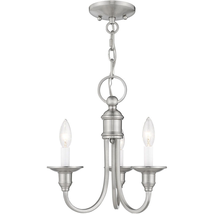 14" Three Light Metal Dimmable Chandelier With Shades - Nickel