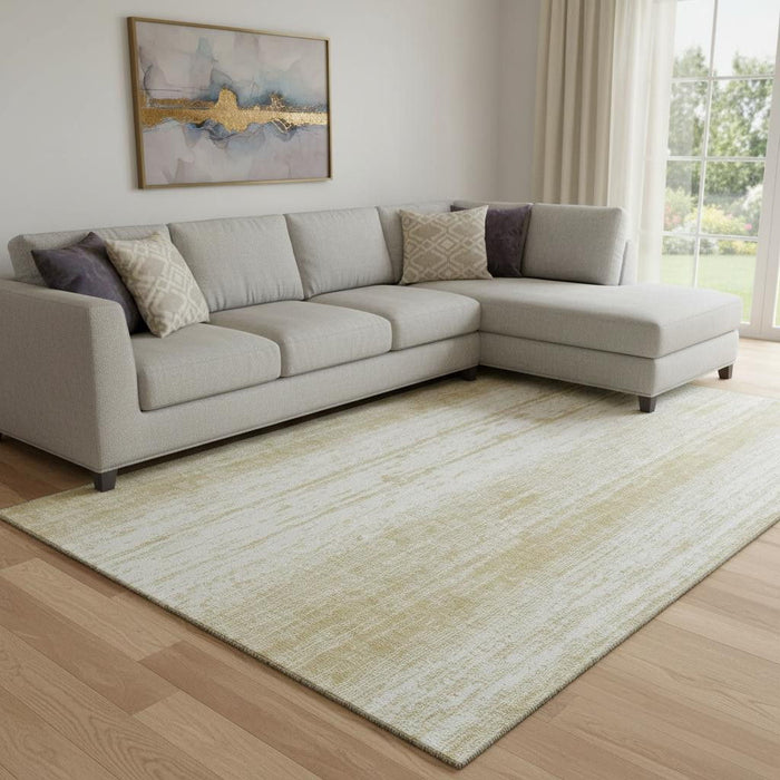10' X 14' Striped Washable Area Rug With UV Protection (668325) - Gold / Ivory