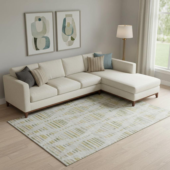 10' X 14' Striped Washable Area Rug With UV Protection (715033) - Ivory / Gold