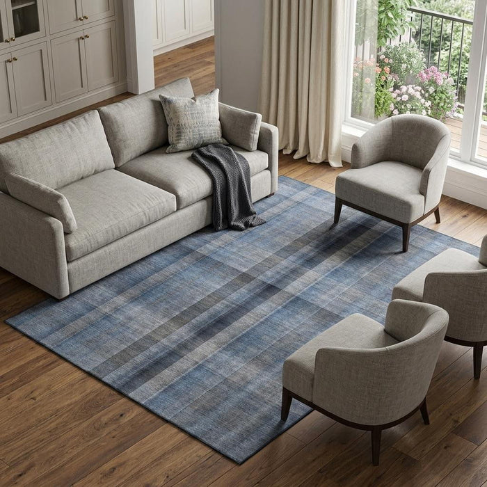 10' X 14' Plaid Washable Area Rug With UV Protection (648496) - Blue / Gray