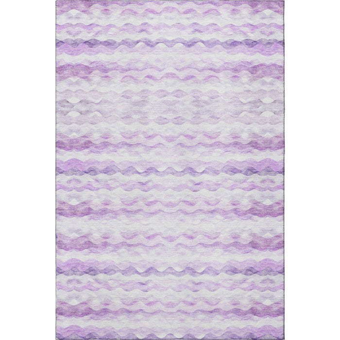 9' X 12' Geometric Washable Area Rug With UV Protection - Purple / Ivory