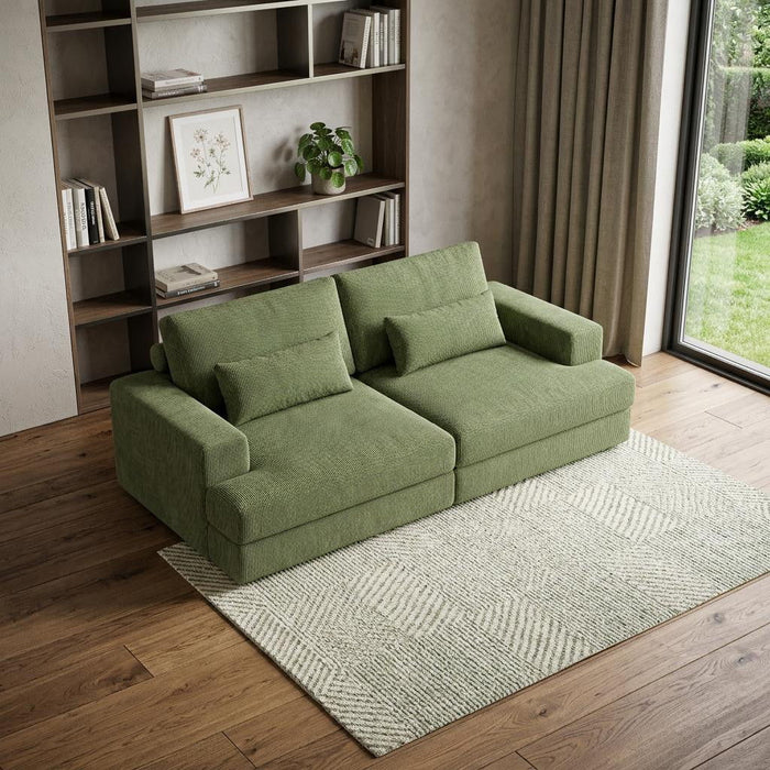 Corduroy Modular Stainless Steel Sleeper Sofa With Toss Pillows - Green