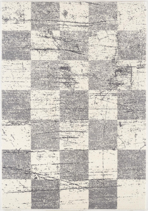 8' x 11' Checkered Area Rug - White And Gray