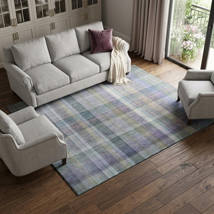 10' X 14' Plaid Washable Area Rug With UV Protection (648022) - Green / Purple