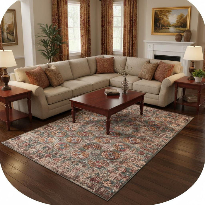 7' X 9' Tribal Washable Area Rug With UV Protection (609971) - Gray / White