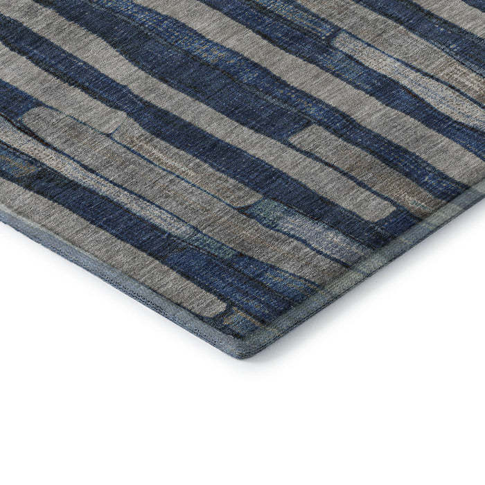 10' X 14' Striped Washable Area Rug With UV Protection (692868) - Navy Blue / Gray