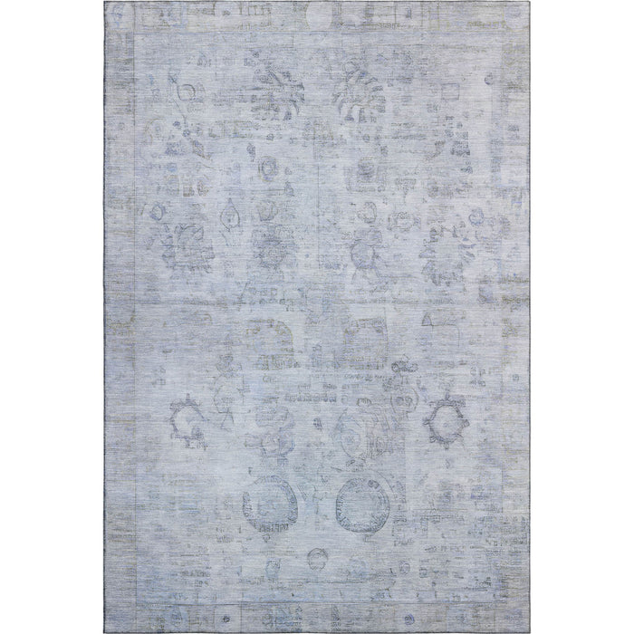 10' X 14' Oriental Washable Area Rug With UV Protection (700787) - Sky Blue / Gray