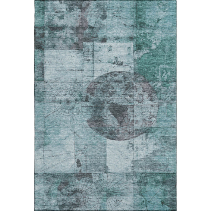 10' X 14' Geometric Washable Area Rug With UV Protection (707671) - Teal / Gray