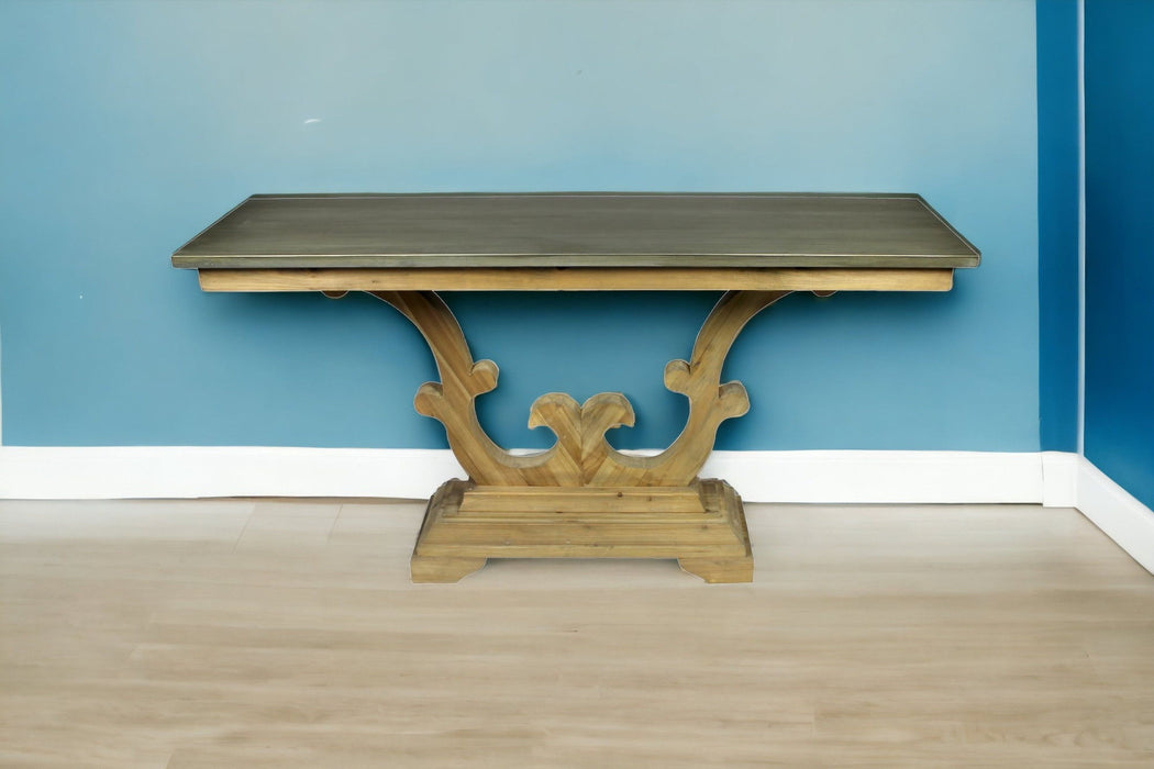 Zinc Distressed Trestle Console Table - Gray And Natural