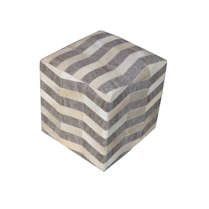 Hair on Hide Cube Chevron Pouf Ottoman - Gray And Beige