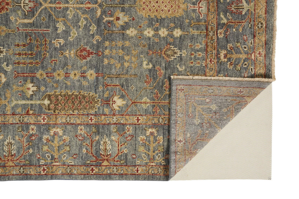 12' x 15' Wool Floral Hand Knotted Stain Resistant Area Rug With Fringe - Gray Gold And Red