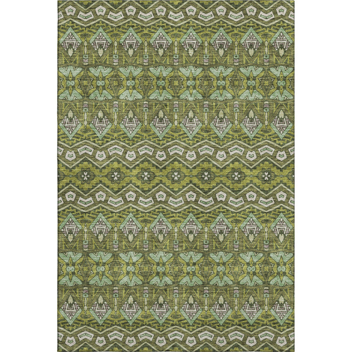10' X 14' Moroccan Washable Area Rug With UV Protection (672290) - Olive Green / Beige