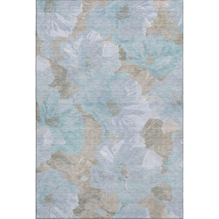 10' X 14' Floral Washable Area Rug With UV Protection (694340) - Sky Blue / Taupe