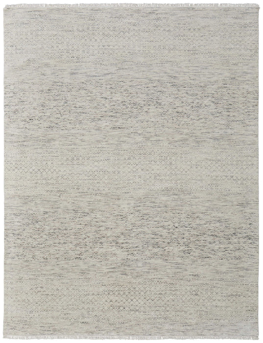 8' x 10' Wool Hand Knotted Area Rug With Fringe - Ivory And Gray