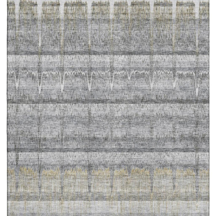 9' X 12' Striped Washable Area Rug With UV Protection (652862) - Gray / Ivory / Gold