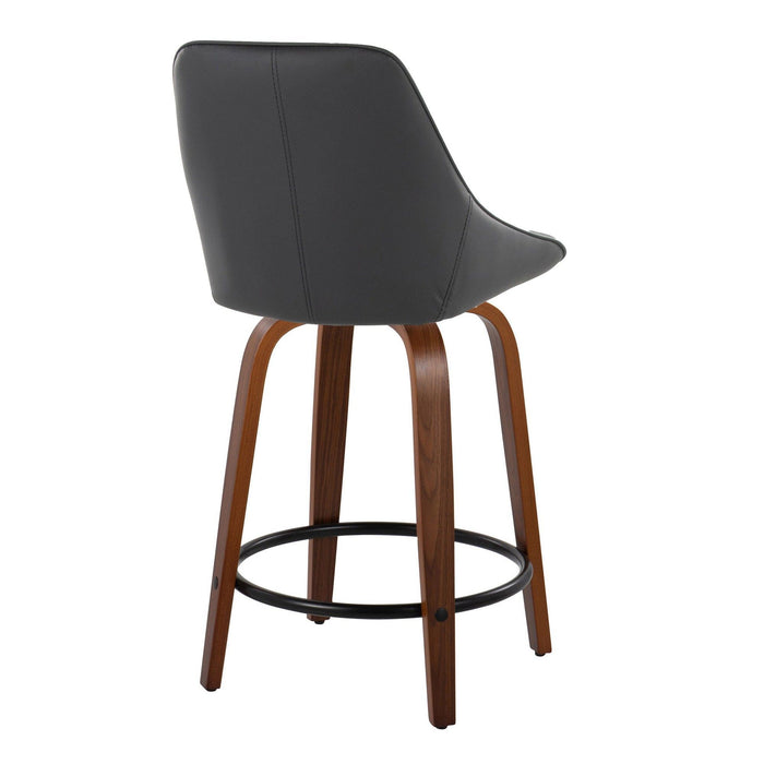 Diana - 24" Fixed-Height Counter Stool With Swivel And Round Black Metal Footrest (Set of 2) - Walnut Wood